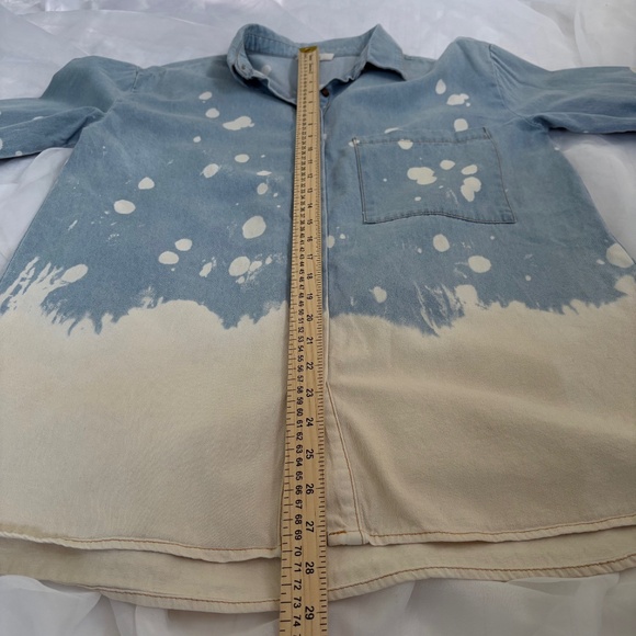 Entro Bleached Splatter 100% Cotton Oversized Denim Button Down Shirt Small - Picture 6 of 7